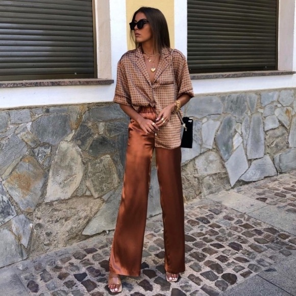 LAST Set-NWT Zara 2-P Satin Pajama Shirt & Pants - Picture 3 of 12